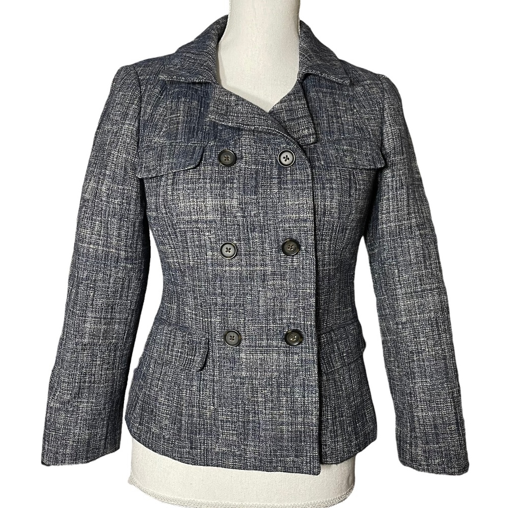 Banana Republic Linen Blend Blazer 4 Double Breasted Crosshatch Tweed Jacket